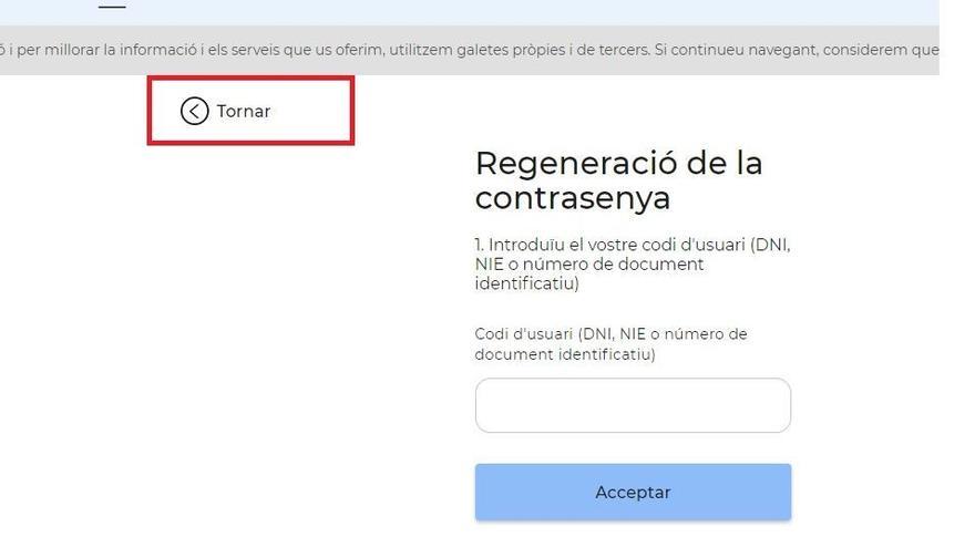 Pas 2:  &#039;Tornar&#039; a la pestanya d&#039;inci del servidor de la web