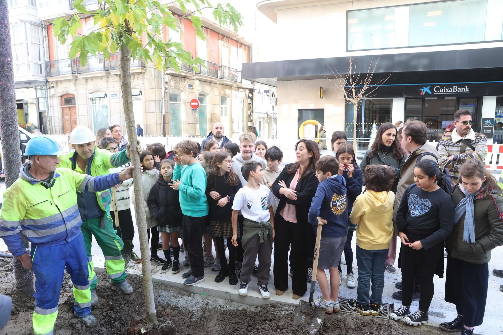 Alumnos del Eusebio da Guarda plantan un árbol en la recta final de la reforma de San Andrés