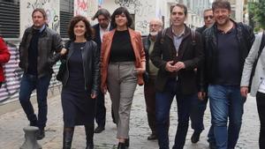 Dirigentes de IU, Podemos, Más País, Verdes Equo y otras fuerzas de izquierda tras una reunión para las elecciones andaluzas.