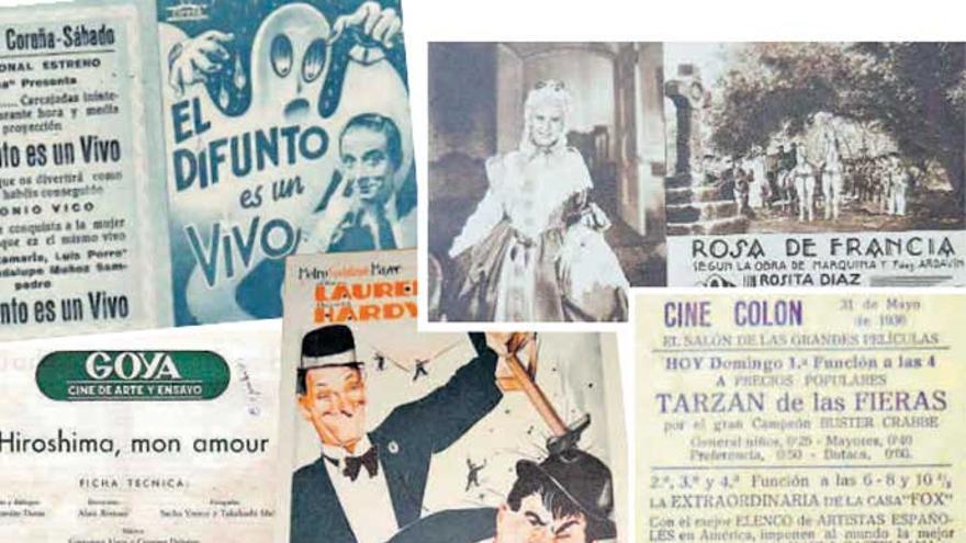 Carteles y programas de mano de los cines Coruña, Goya, Colón o Kiosko Alfonso en las décadas de los 20 a los 60. // Todocolección