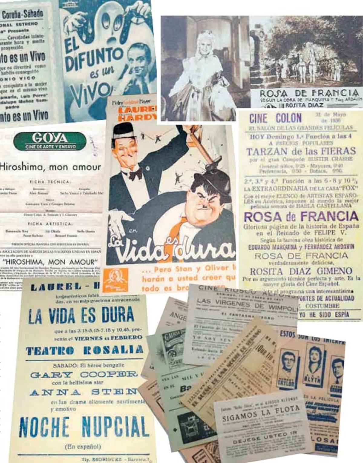 Carteles y programas de mano de los cines Coruña, Goya, Colón o Kiosko Alfonso en las décadas de los 20 a los 60. // Todocolección
