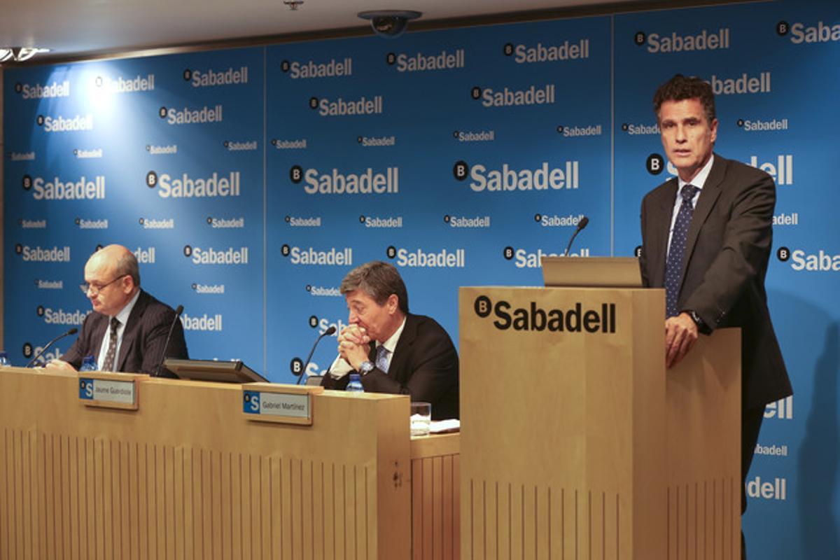Roda de premsa de presentació dels resultats del Banc de Sabadell, aquest dijous. Roda de premsa de presentació dels resultats del Banc de Sabadell, aquest dijous.
