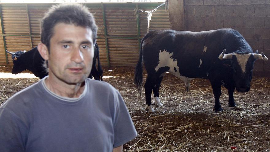 Gregorio de Jesús en su finca de Sueca, junto a el toro &quot;Ratón&quot; que le hizo famoso