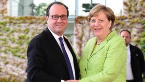 Merkel y Hollande este lunes en Berlín.