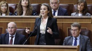 Alberto Núñez Feijóo junto a Cuca Gamarra y Miguel Tellado en la sesión de control.