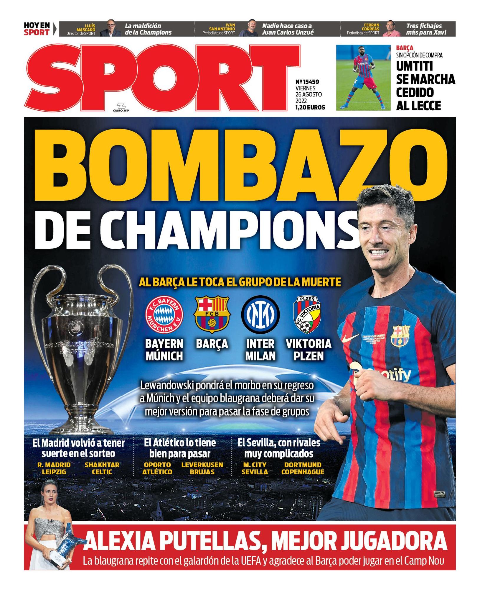 'Bombazo de Champions' es nuestra portada de hoy viernes 26 de agosto