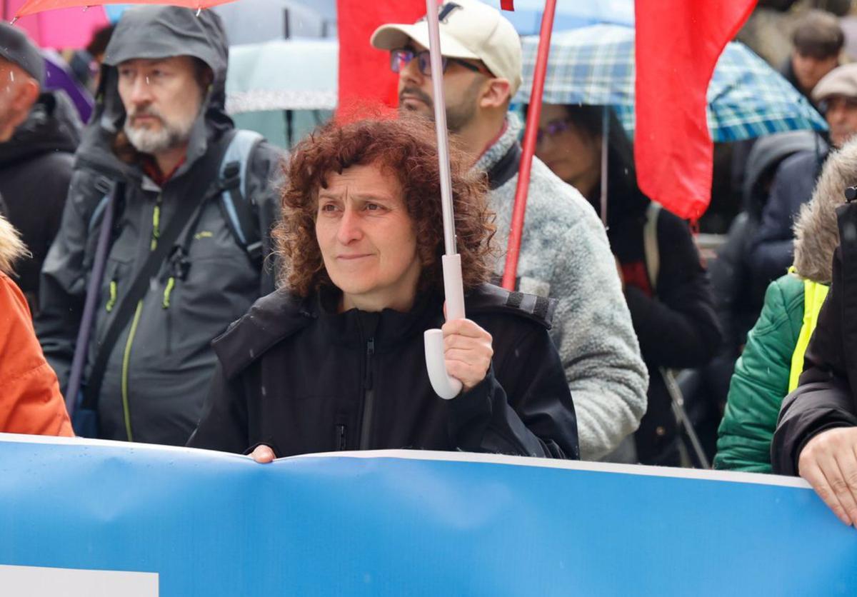 La alcaldesa Goretti Sanmartín, ayer en la marcha de la CIG /J-P.