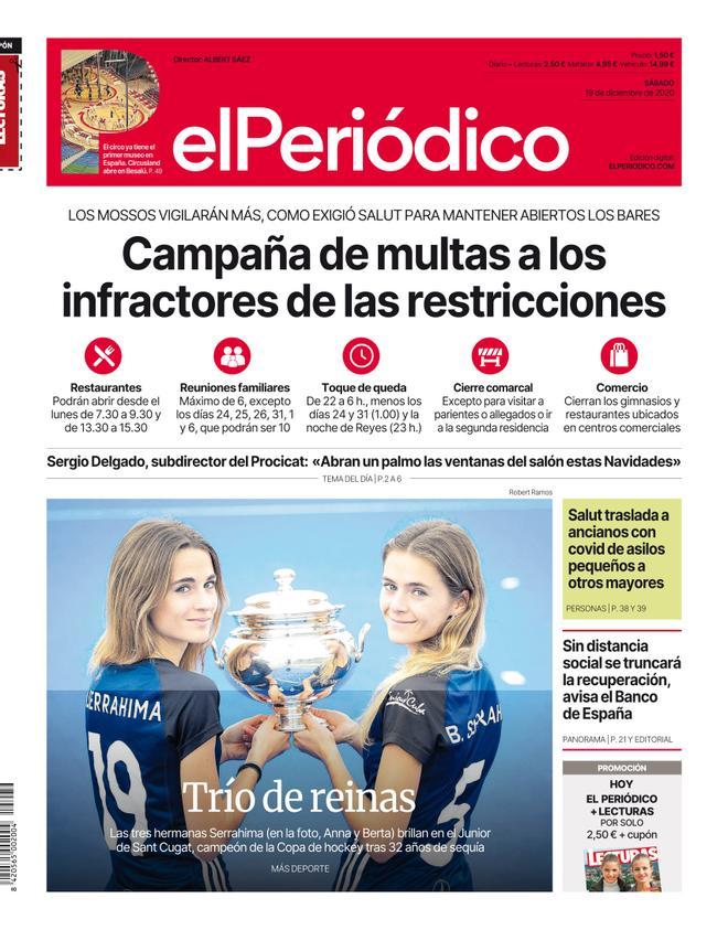 La portada d’EL PERIÓDICO del 19 de desembre del 2020