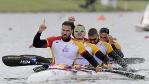 Saul Craviotto, Marcus Walz, Carlos Arévalo y Rodrigo Germade, en el K4 500 de los JJOO de París 2024.