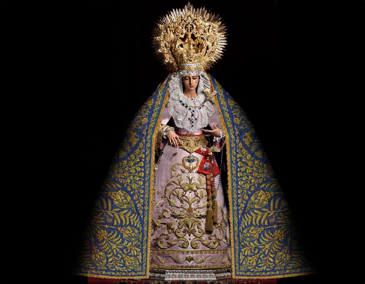 Imagen virtual de la Virgen del Monte Calvario con las vistas de su nuevo manto de procesión.