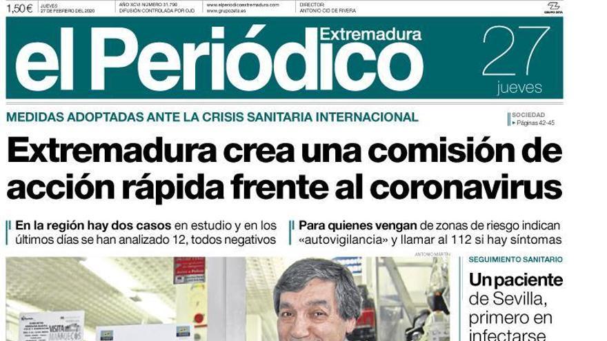 Esta es la portada de EL PERIÓDICO EXTREMADURA correspondiente al día 27 de febrero del 2020