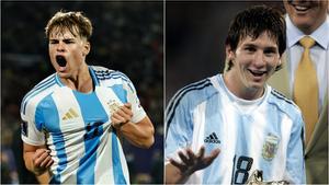 A la izquierda, Silvetti con la Sub 20 en 2025; a la derecha, Messi con la Sub 20 en 2005