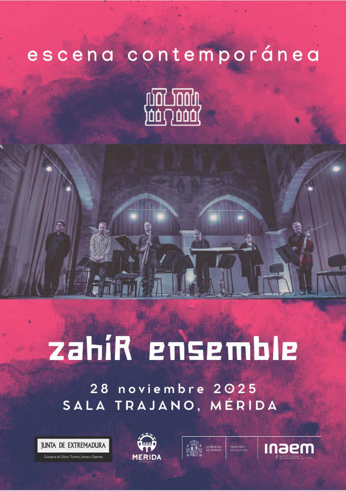 Cartel del concierto de Zahír Ensemble este viernes en la Sala Trajano de Mérida.