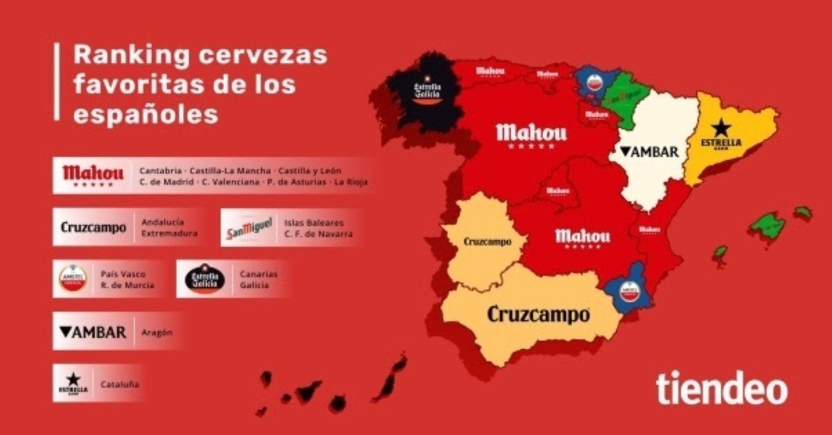 Infografía de ranking de cervezas favoritas por los españoles.