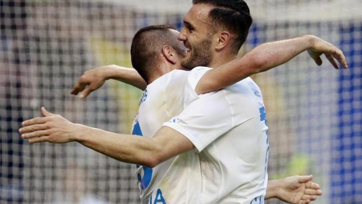 Lucas Pérez y Iago Aspas, celebrando el gol de Galicia