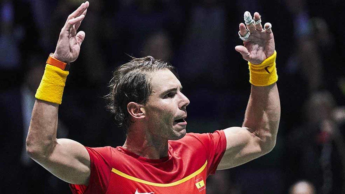 Nadal celebrando la igualada ante Gran Bretaña