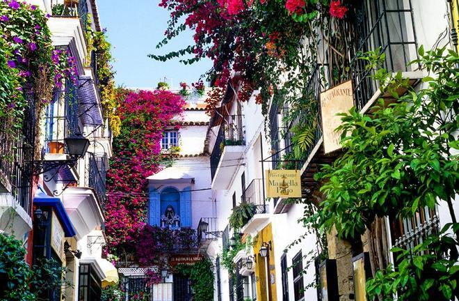 Una de las calles floridas de Marbella