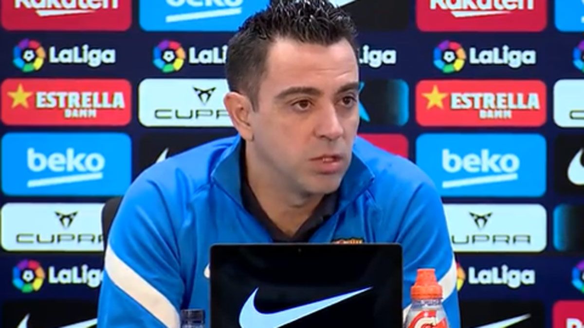 Xavi, durante la rueda de prensa