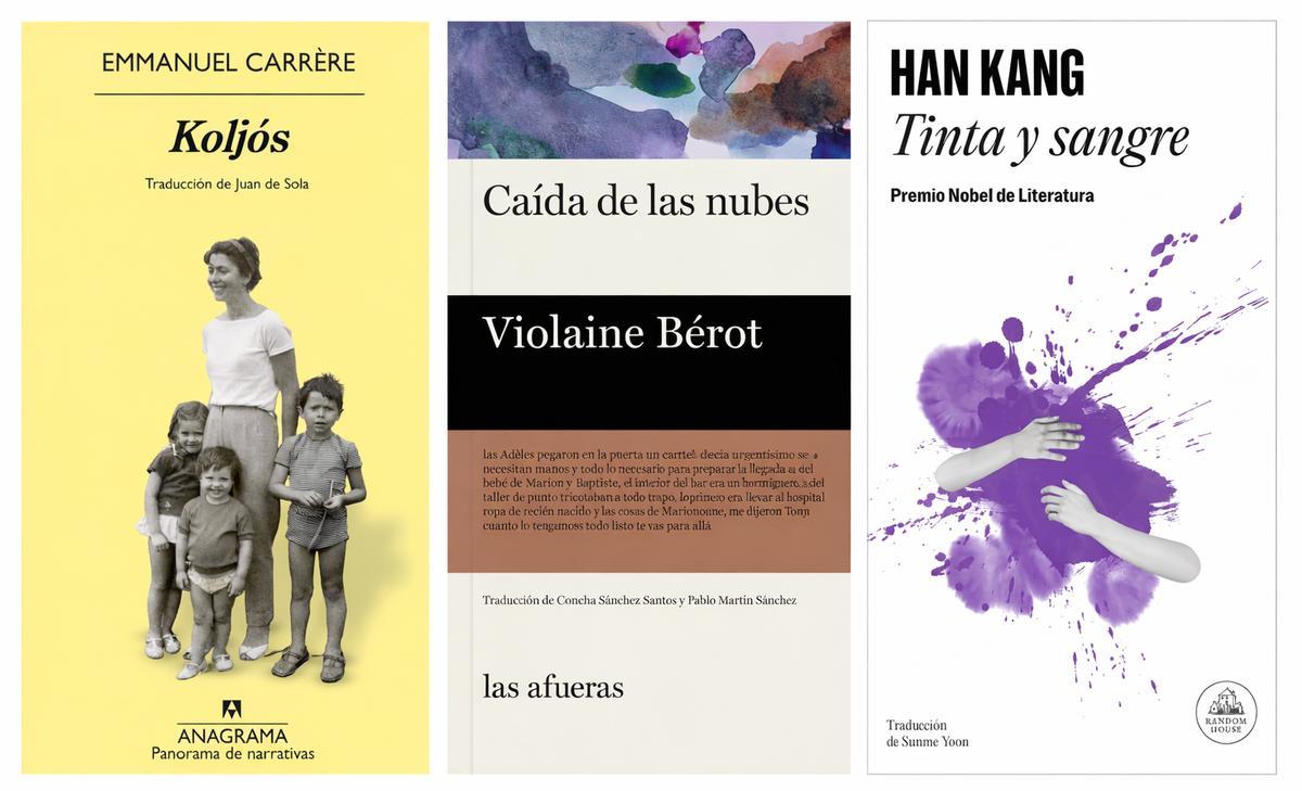 Portadas de 'Koljós', 'Caída de las nubes' y 'Tinta y sangre'.