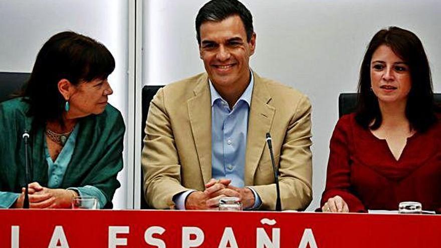 Un somrient Pedro Sánchez, durant la reunió de l&#039;executiva del PSOE