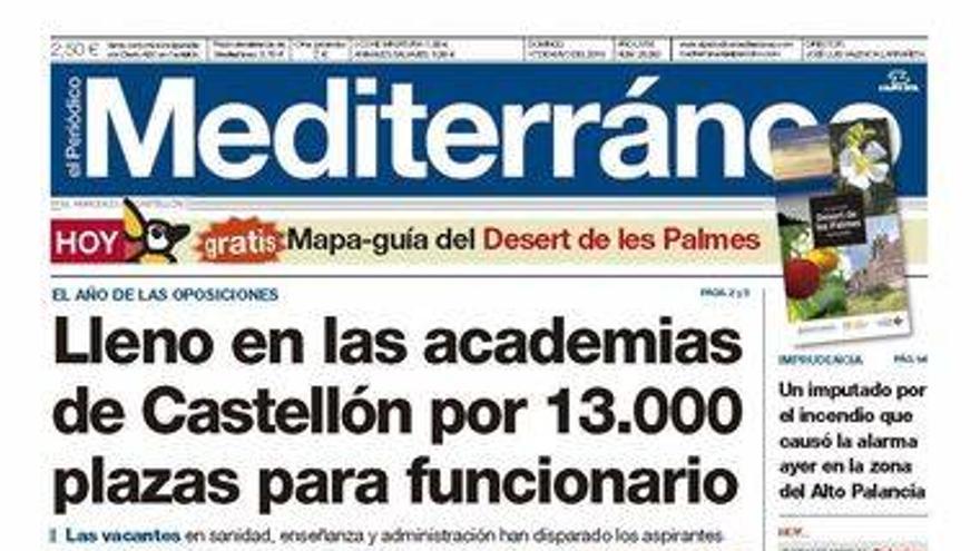 Lleno en las academias de Castellón por 13.000 plazas para funcionario, hoy en la portada de El Periódico de Castellón