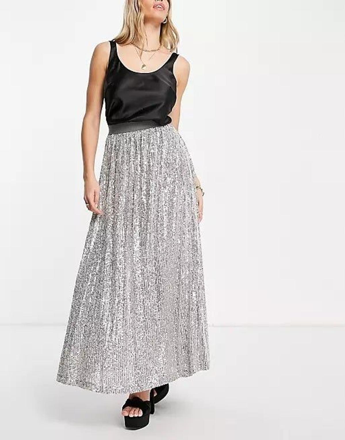 Falda de lentejuelas plateadas en Asos