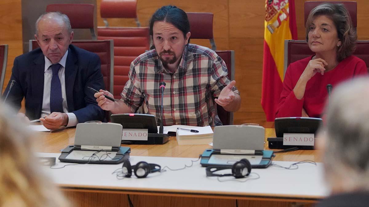 El secretario general de Podemos, Pablo Iglesias, en la comisión sobre la financiación ilegal de los partidos del Senado