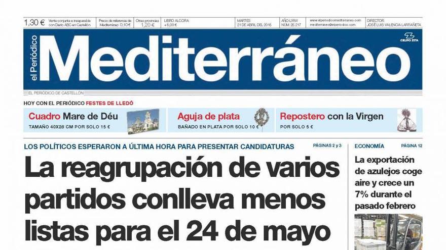 La presentación de las listas para las elecciones de mayo, en la portada de Mediterráneo