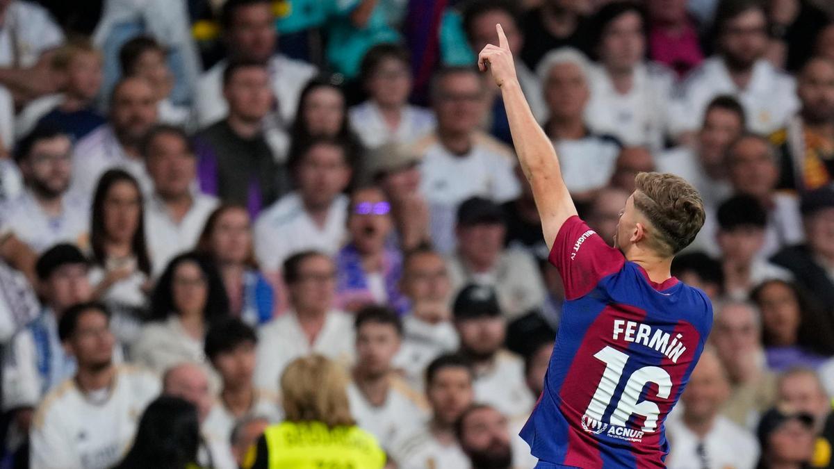 Fermín celebrando su gol en el clásico