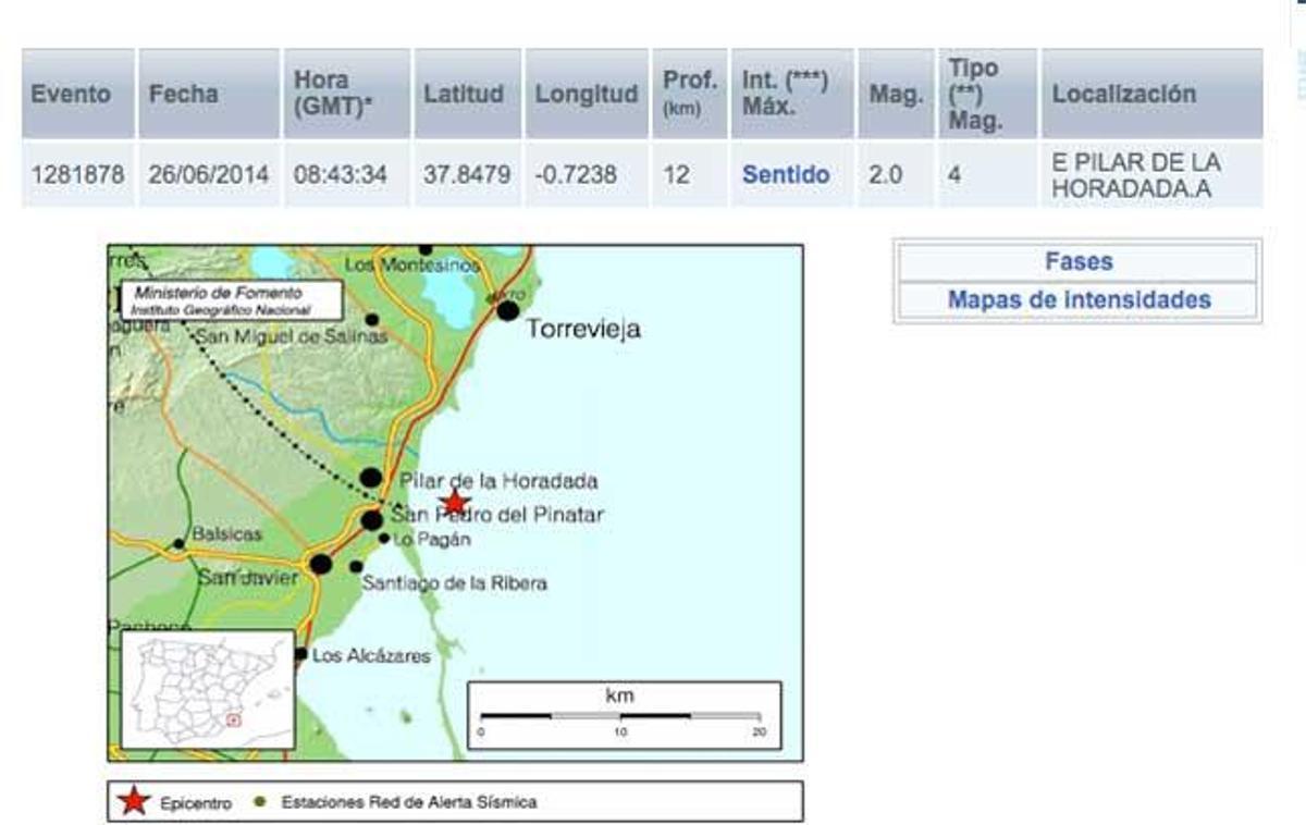 Un terremoto de magnitud 2.0 se deja sentir en Pilar de la Horadada, Orihuela Costa y Torrevieja
