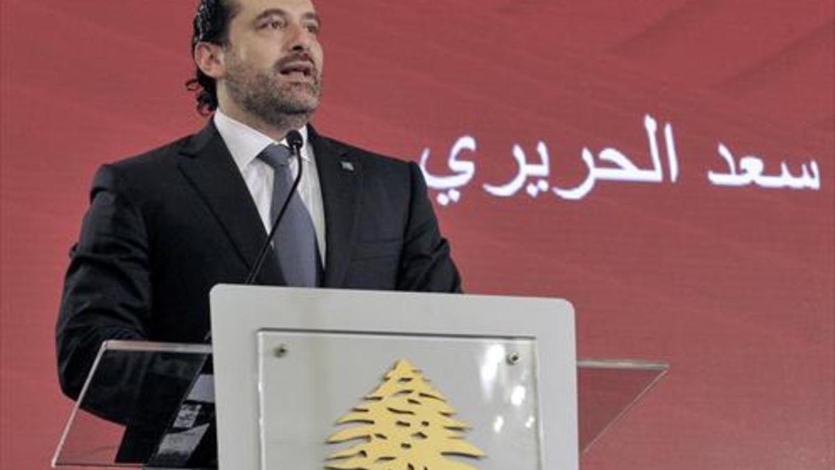 Saad Hariri, durante una conferencia el viernes en Beirut.