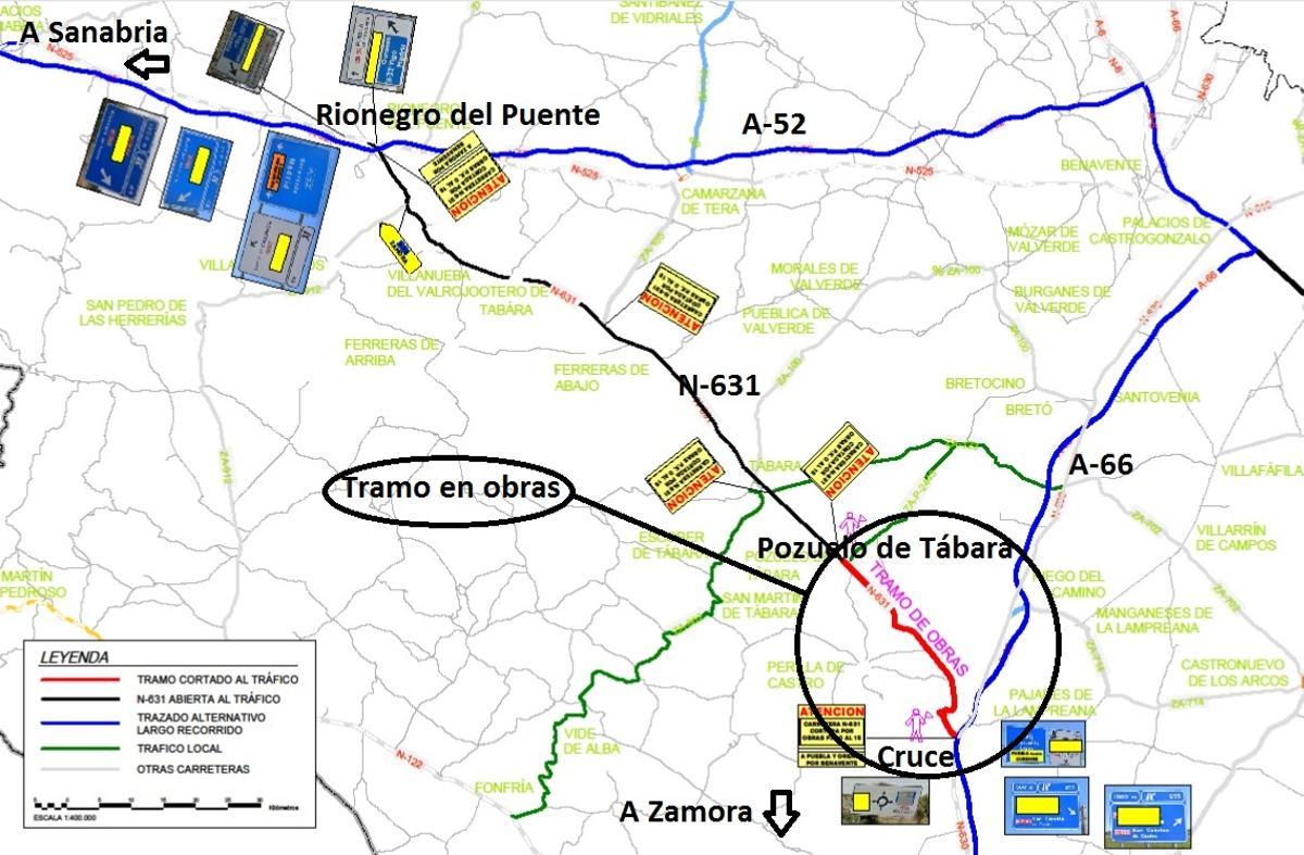 Esquema de las obras del primer tramo del cruce de San Cebrián de Castro a Pozuelo de Tábara