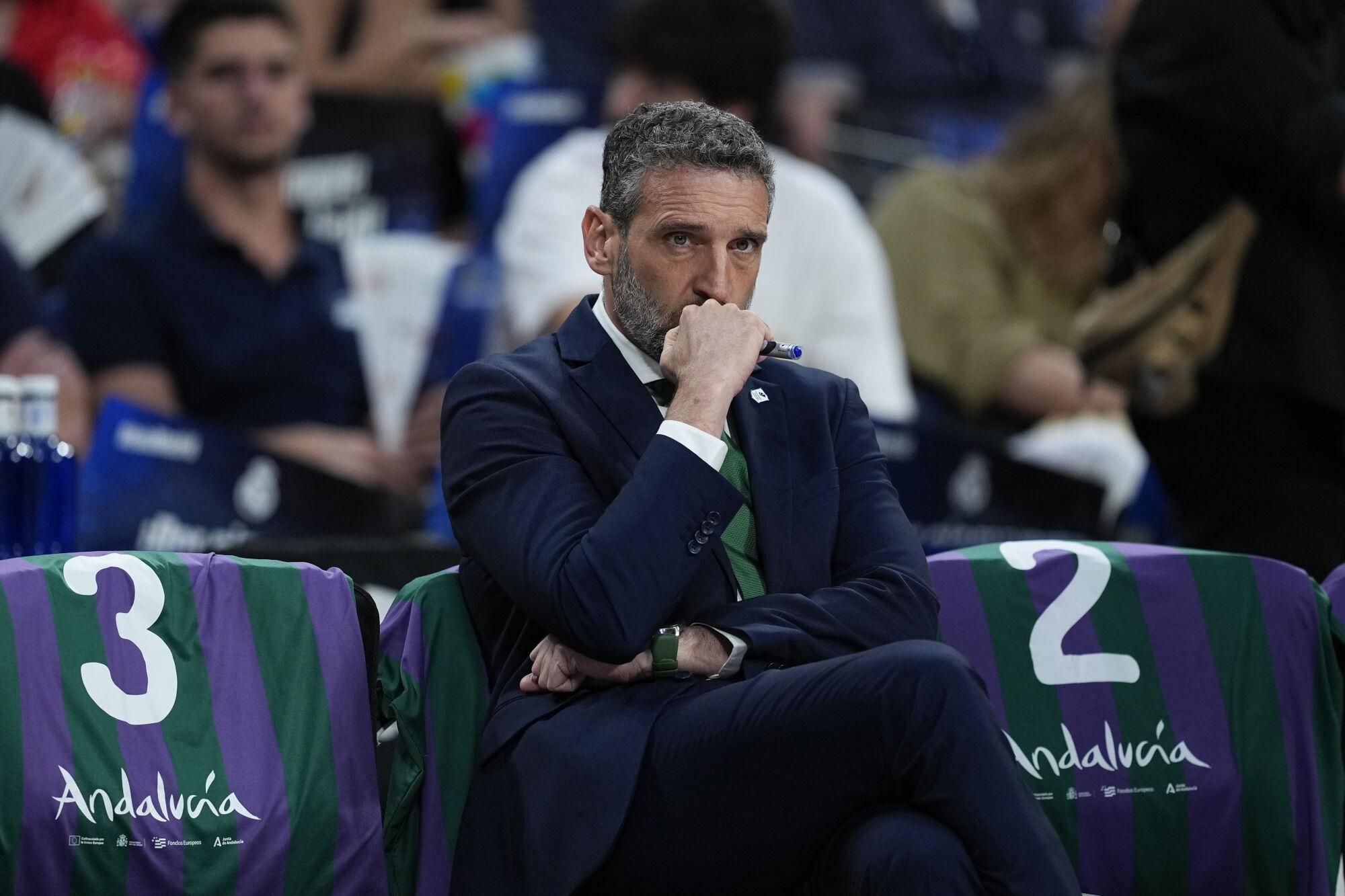 Ibon Navarro, head coach of Unicaja, looks on during the Spanish League, Semi-Final second leg of Liga ACB Endesa, basketball match played between Real Madrid and Unicaja Baloncesto at Movistar Arena pavilion on June 13, 2025 in Madrid, Spain. AFP7 13/06/2025 ONLY FOR USE IN SPAIN. Oscar J. Barroso / AFP7 / Europa Press;2025;BASKET;SPAIN;SPORT;ZBASKET;ZSPORT;Real Madrid v Unicaja Baloncesto - Liga ACB Endesa Semi-Final Second Leg;