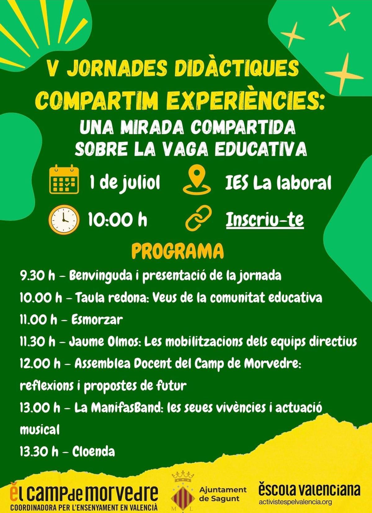 Cartel con los horarios de la jornada.