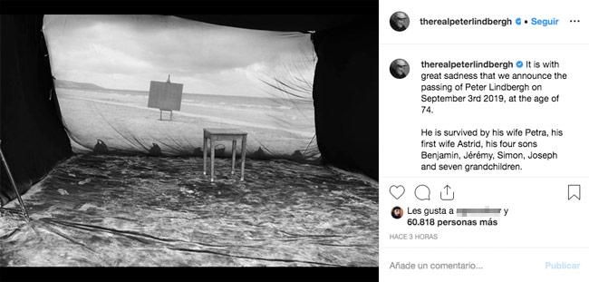 La cuenta de Instagram de Peter Lindbergh confirma el fallecimiento del fotógrafo