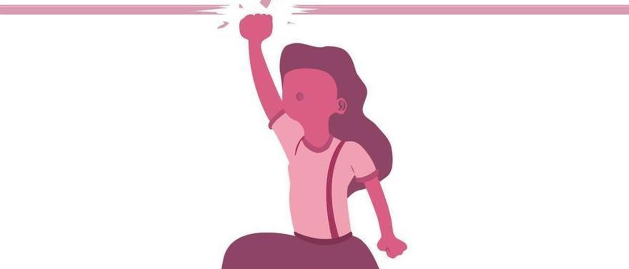 Una mujer rompiendo el techo de cristal.