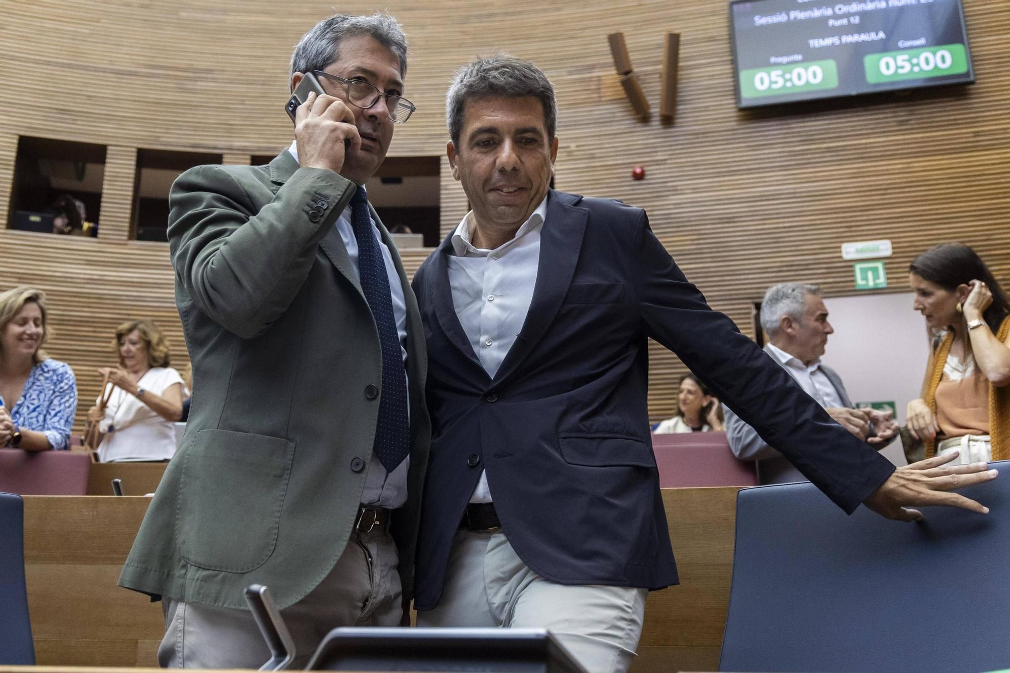 Vicente Barrera, cuando era vicepresidente, y Carlos Mazón en un pleno de las Corts.