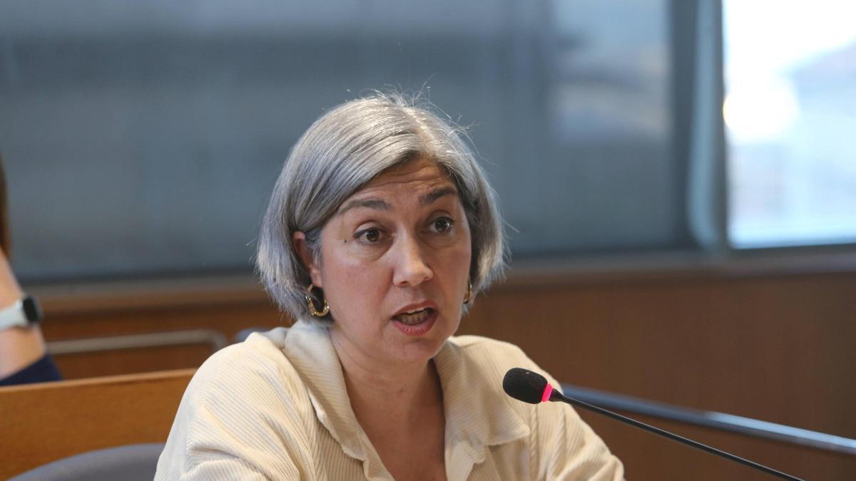 Victoria Portas, edil de AV, en un pleno de Cangas.