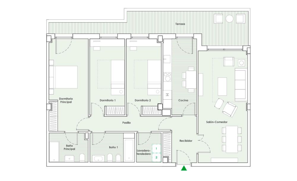 Piso de 3 Dormitorios. 120,75 m2 útiles. 159,72 m2 construidos. Garaje. Trastero. Terraza. Desde 249.000€