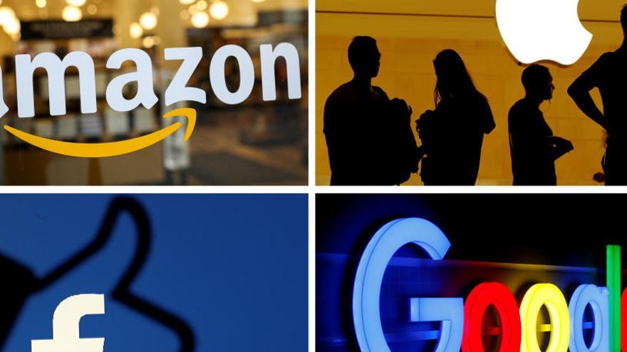 Els logos d&#039;Amazon, Apple, Facebook i Google