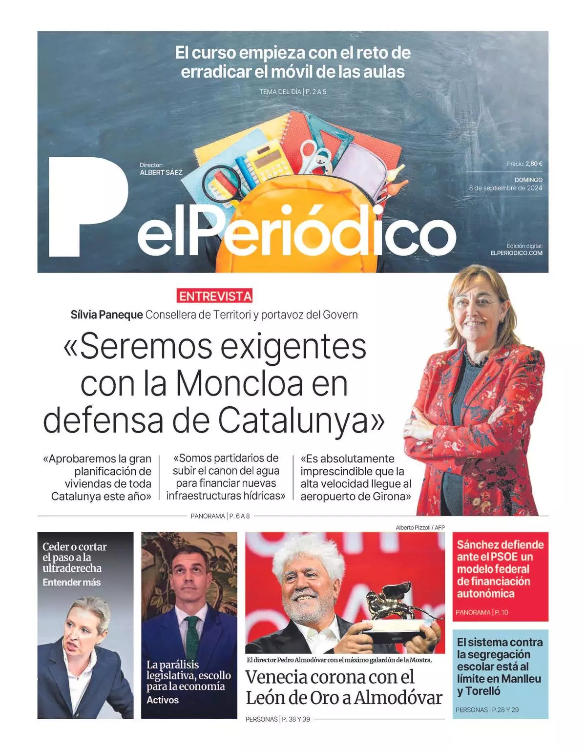 La portada de EL PERIÓDICO del 8 de septiembre de 2024