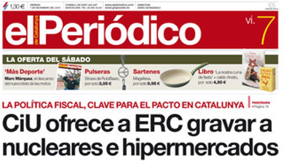 Portada de EL PERIÓDICO del 7 de diciembre.