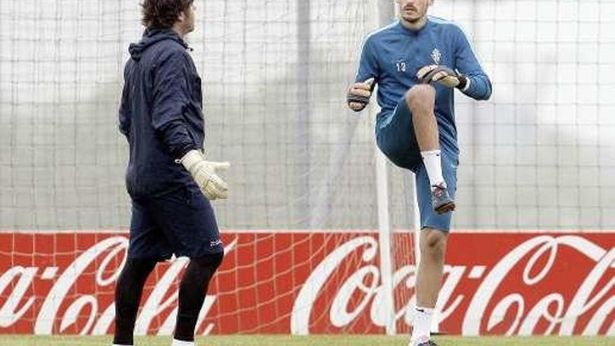 Mariño y Diego Tuero, en el entrenamiento de ayer.