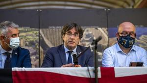 El expresidente de la Generalitat Carles Puigdemont, en una rueda de prensa Cerdeña (Italia).