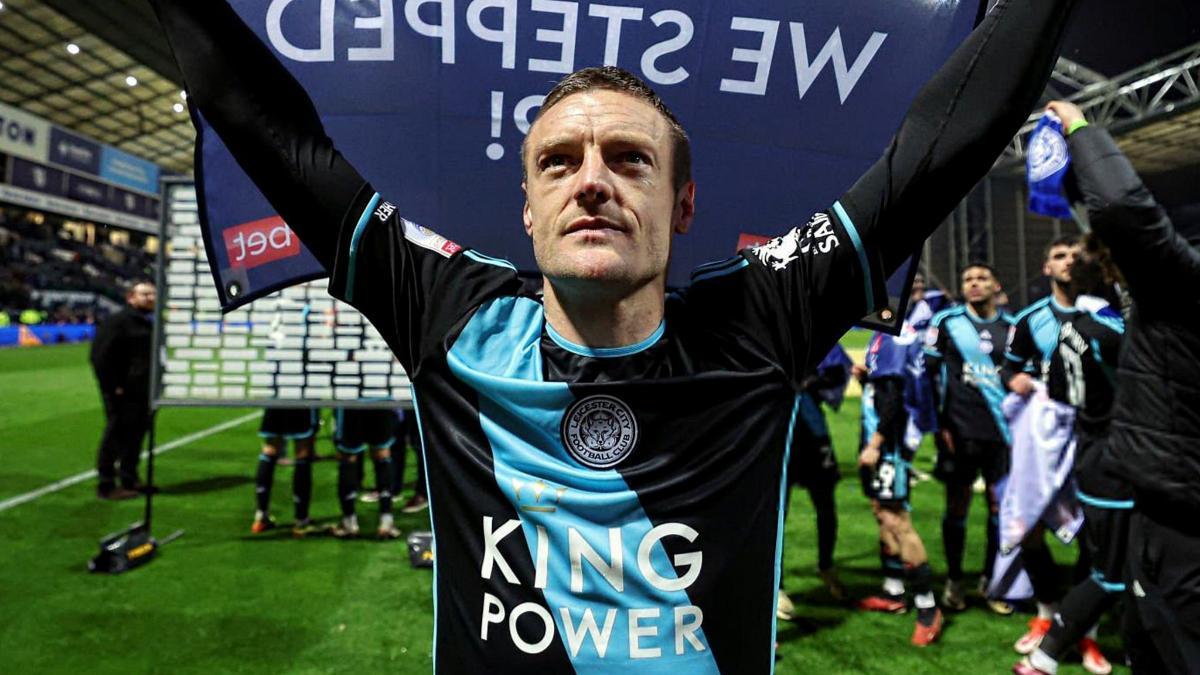 Jamie Vardy, en la celebración del título del Leicester