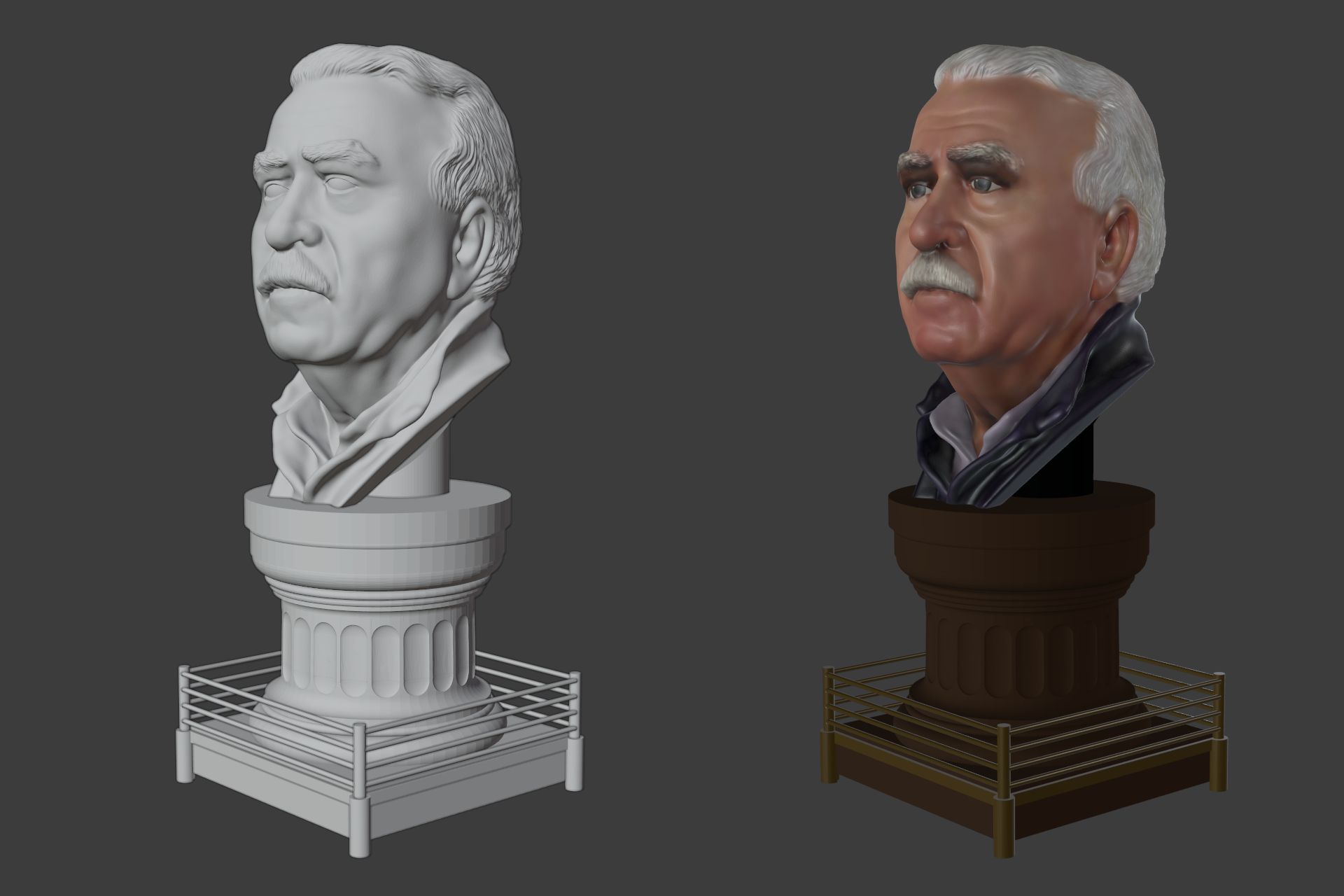 Imágenes renderizadas del diseño del busto de Amoedo.