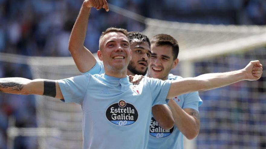 Aspas celebra el gol ante el Girona en Balaídos. // A. Villar