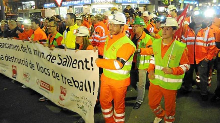 Manifestació de miners a Manresa, el 2013, per la primera sentència