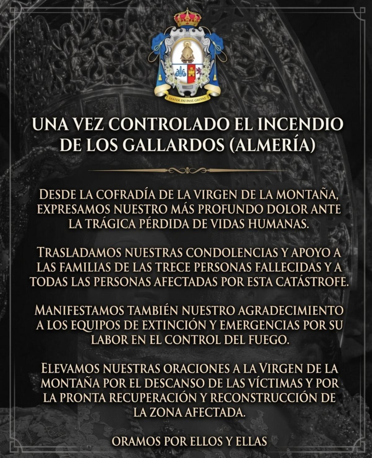 Comunicado de la Cofradía de la Montaña de Cáceres.