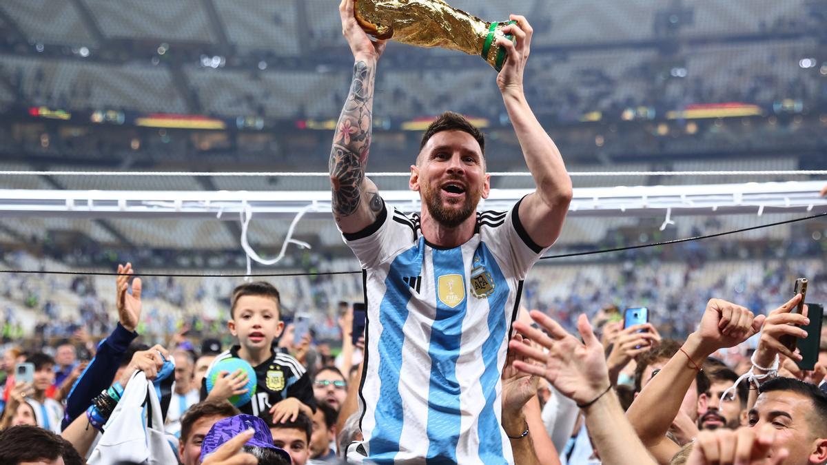 Leo Messi celebrando la consecución del Mundial de Catar